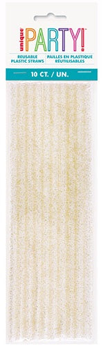 Gold Glitter 10 Reusable Plastic Straws